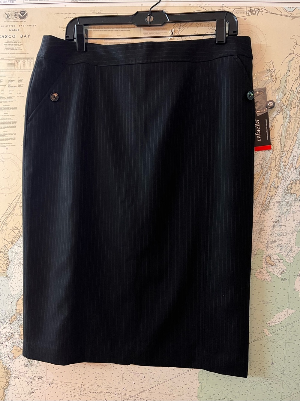 Ladies Skirt Size 12 Pinstripe on Black Fully Lined Skirt by Rafaella $65 Value